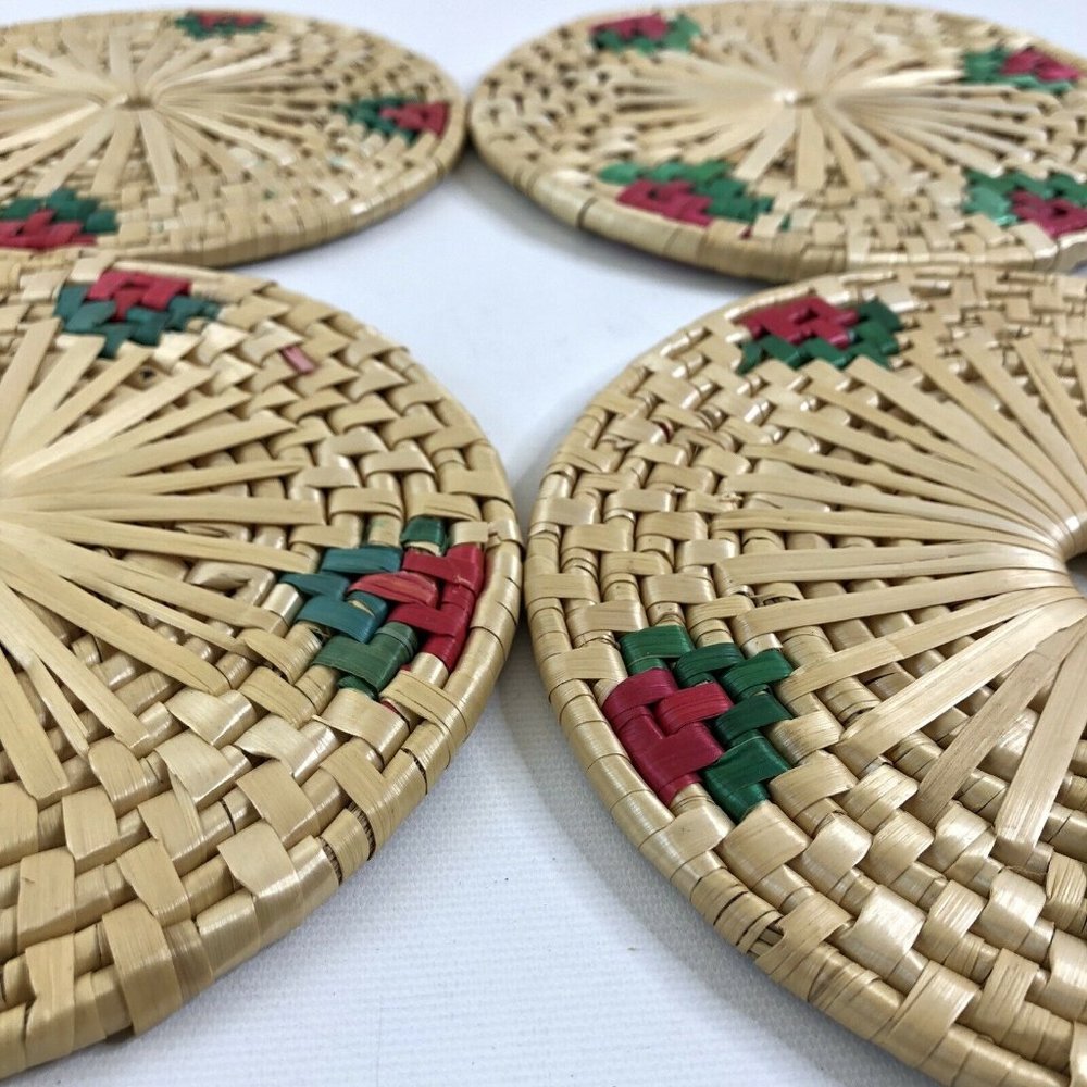 Woven Raffia Straw Trivets Set of 8 Round Square - Picture 10 of 12